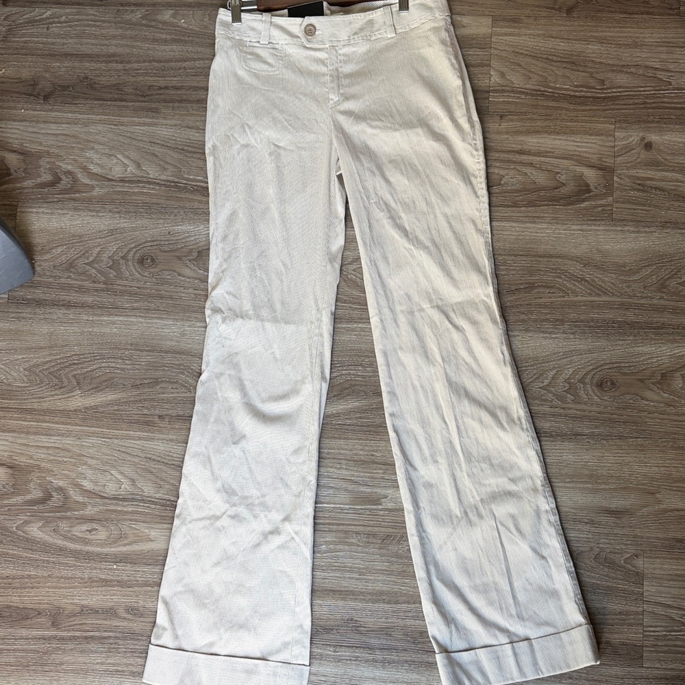 Banana Republic Beige Striped Martin Fit Wide Leg Pants Size: 6